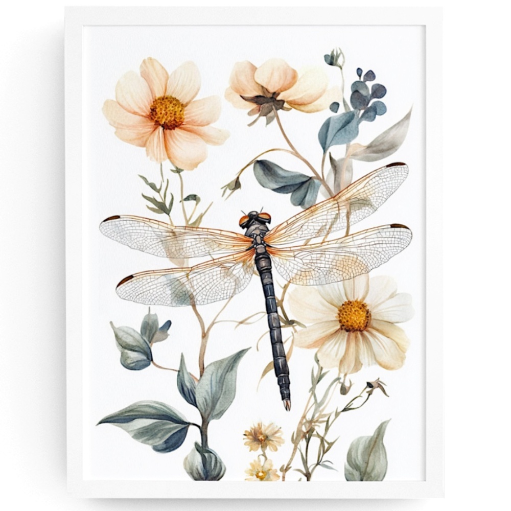 Watercolor Dragonfly Wall Art Illustration Print Poster Unframed